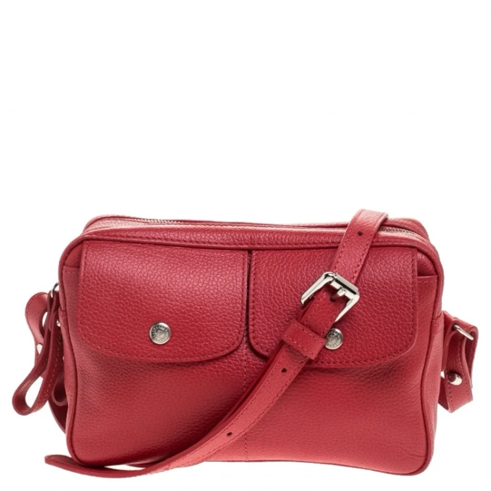 Longchamp Red Leather Le Foulonne Camera Crossbody Bag 10” x 6” - Picture 5 of 12